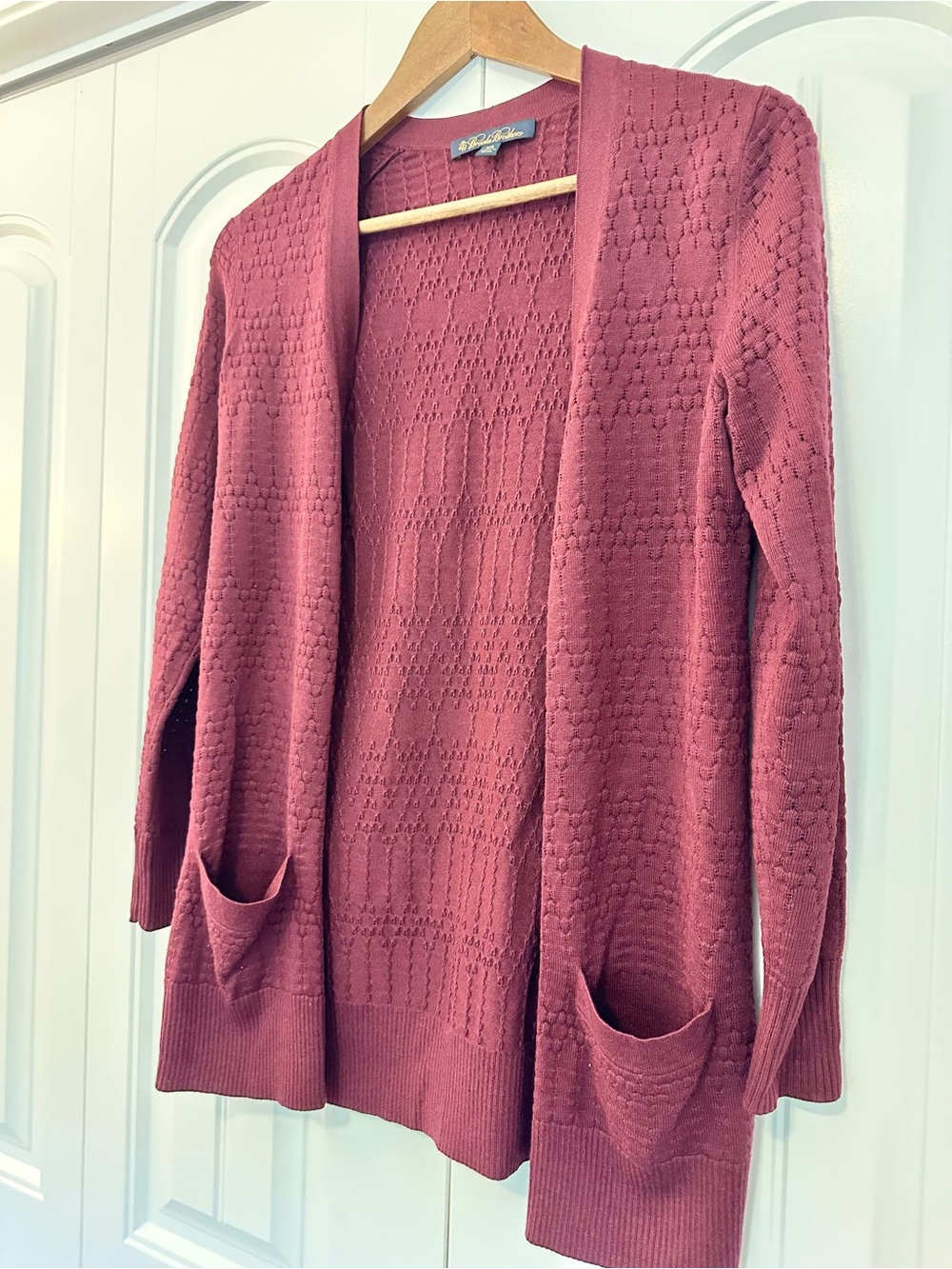 ✨ BROOKS BROS Open-Front Knit Textured Cardigan Burgundy Size XS ✨